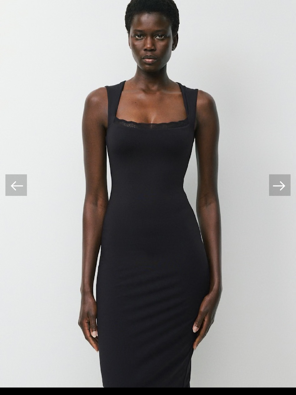 Aritzia Black Sleeveless Midi Dress with Square Scoop Neck